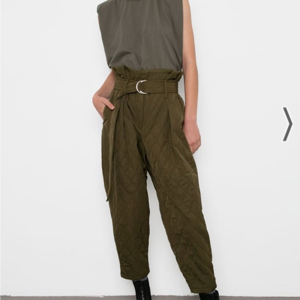 Frankie Shop Olive Quilted Paperbag Pants Size Small
